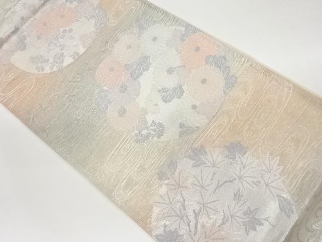 JAPANESE FUKURO OBI FOR SUMMER / WOVEN AUTUMN FLOWERS